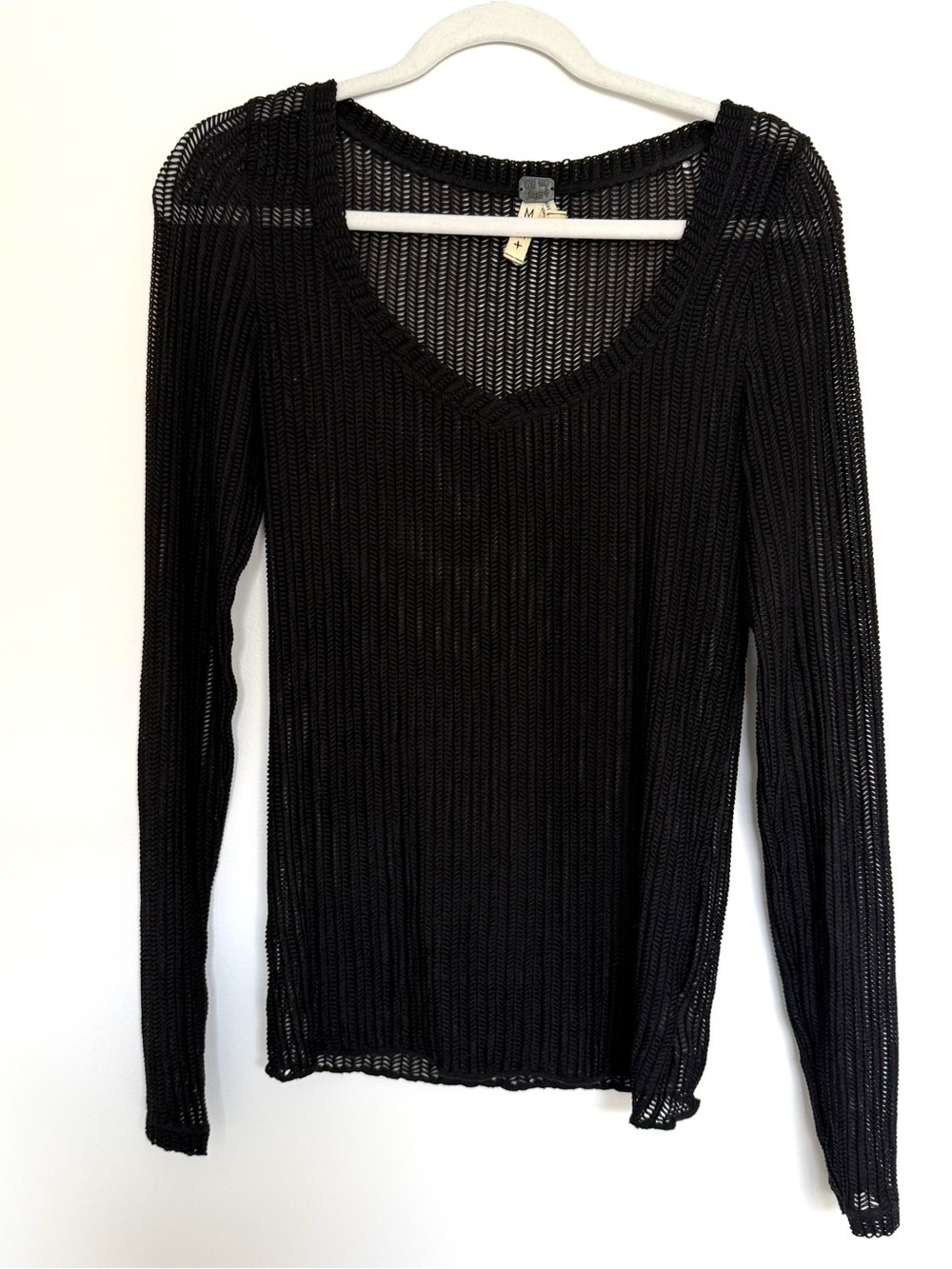 Free People We The Free Sheer Knit V-Neck Top - Black